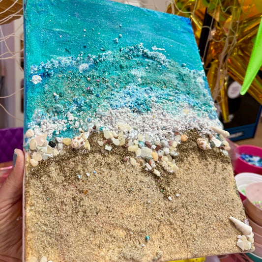 3D Textured Beach Canvas: Sand, Shells, Ocean Breeze (Ages 6+)