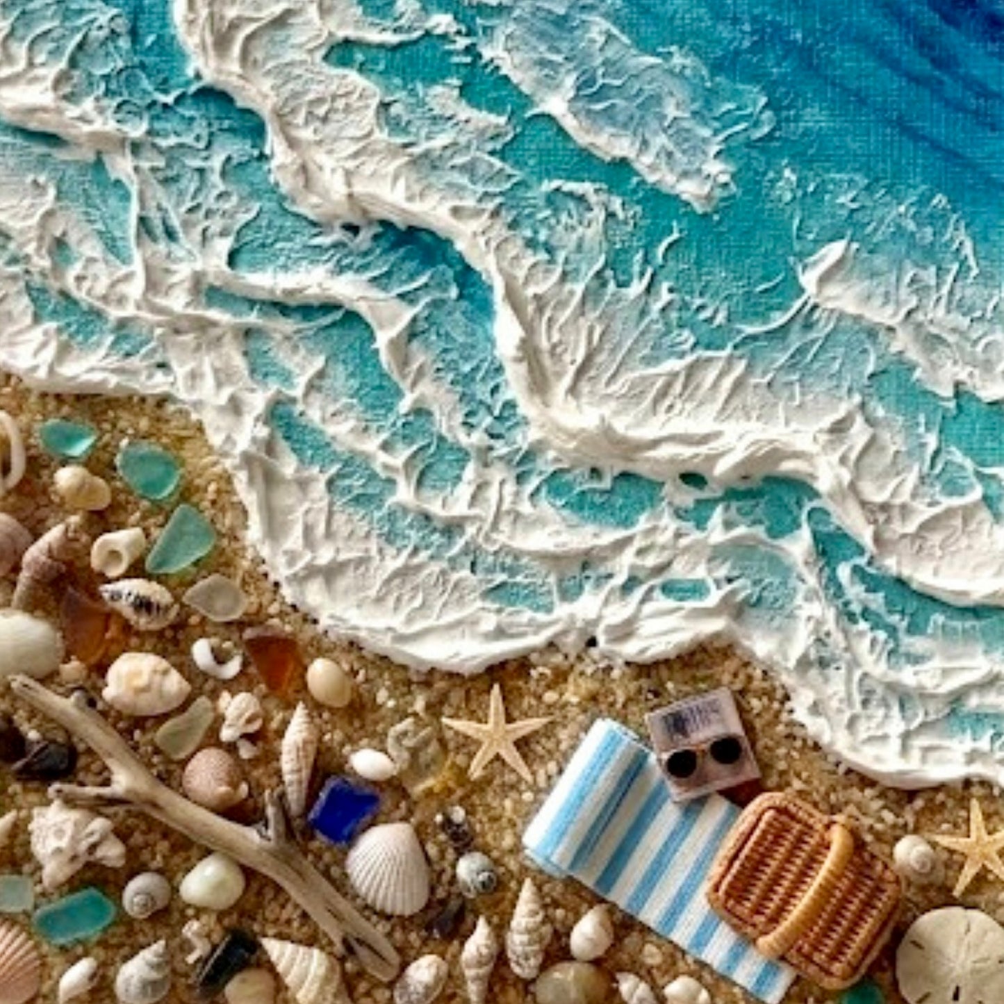 3D Textured Beach Canvas: Sand, Shells, Ocean Breeze (Ages 6+)