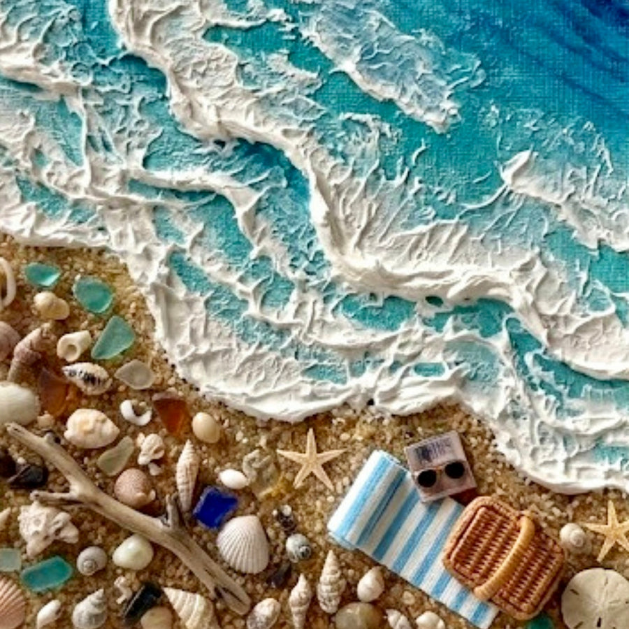 3D Textured Beach Canvas: Sand, Shells, Ocean Breeze (Ages 6+)
