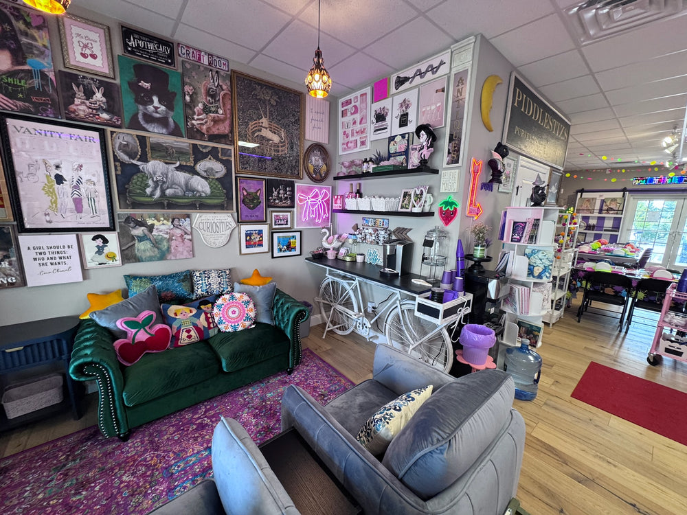 The colorful, imaginative interior of the Violet's Crayon studio