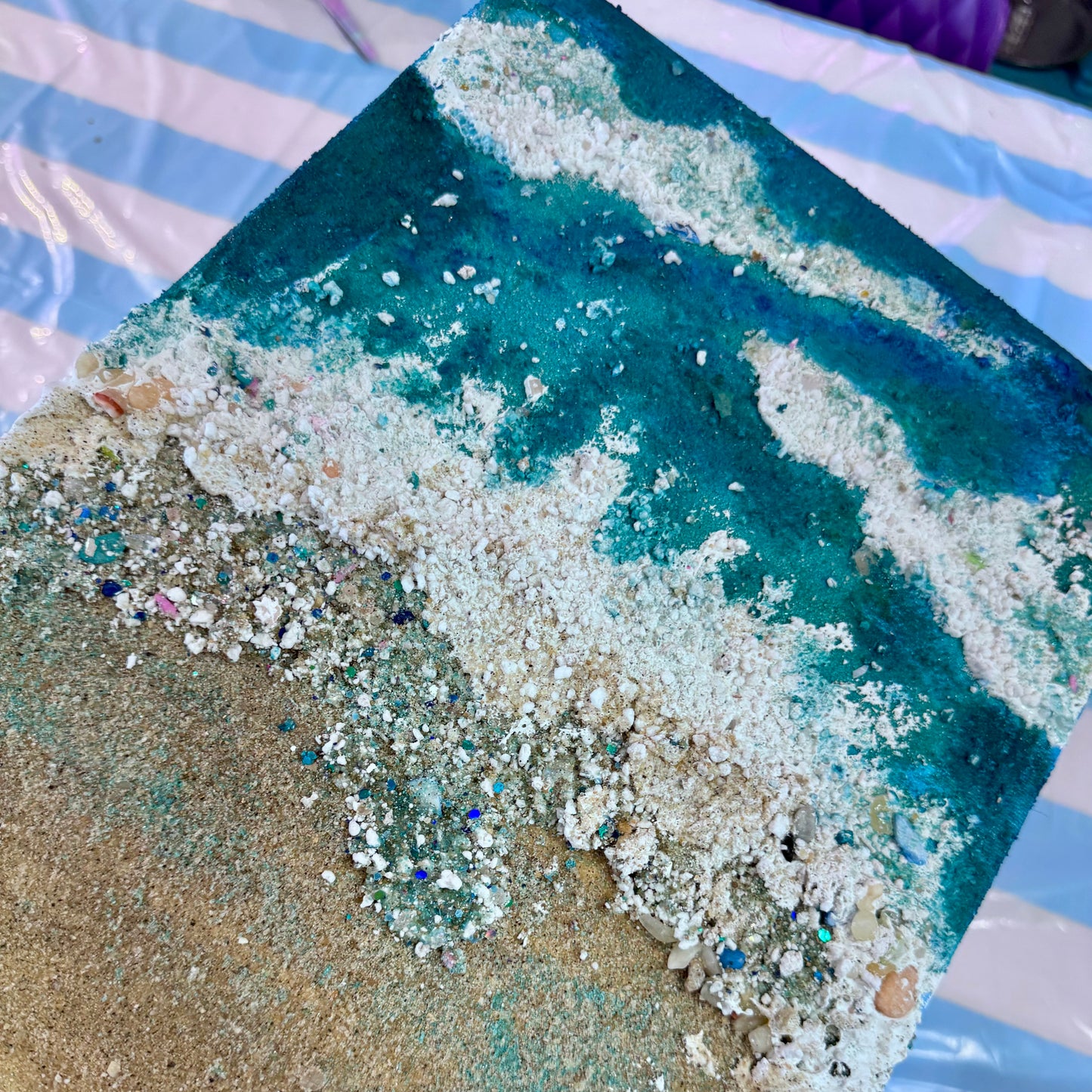 3D Textured Beach Canvas: Sand, Shells, Ocean Breeze (Ages 6+)